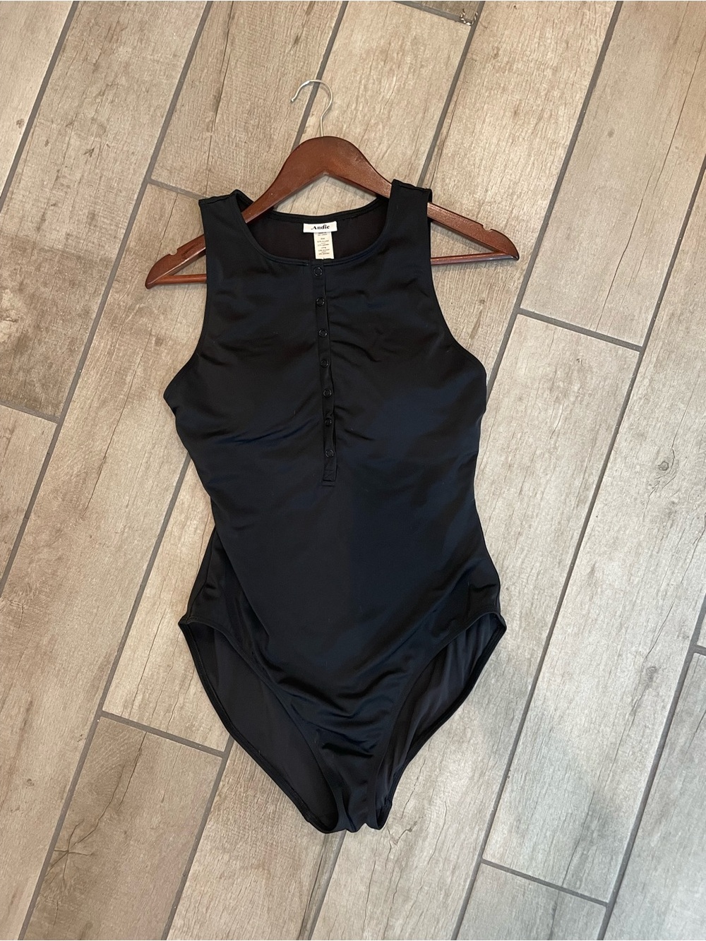 Black Women’s One-Piece Swimsuit with Front Buttons